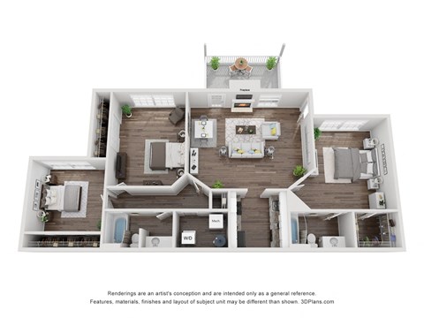 3 Bedroom x 2 Bath 1,330 sf